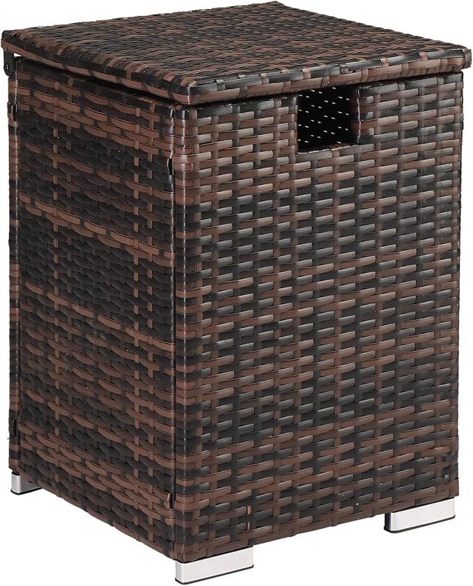 Zimtown 61L Outdoor Rattan Side Table with Gas Bottle Storage - Wicker Patio Garden Furniture for Outdoor Use,for Backyard or Patio