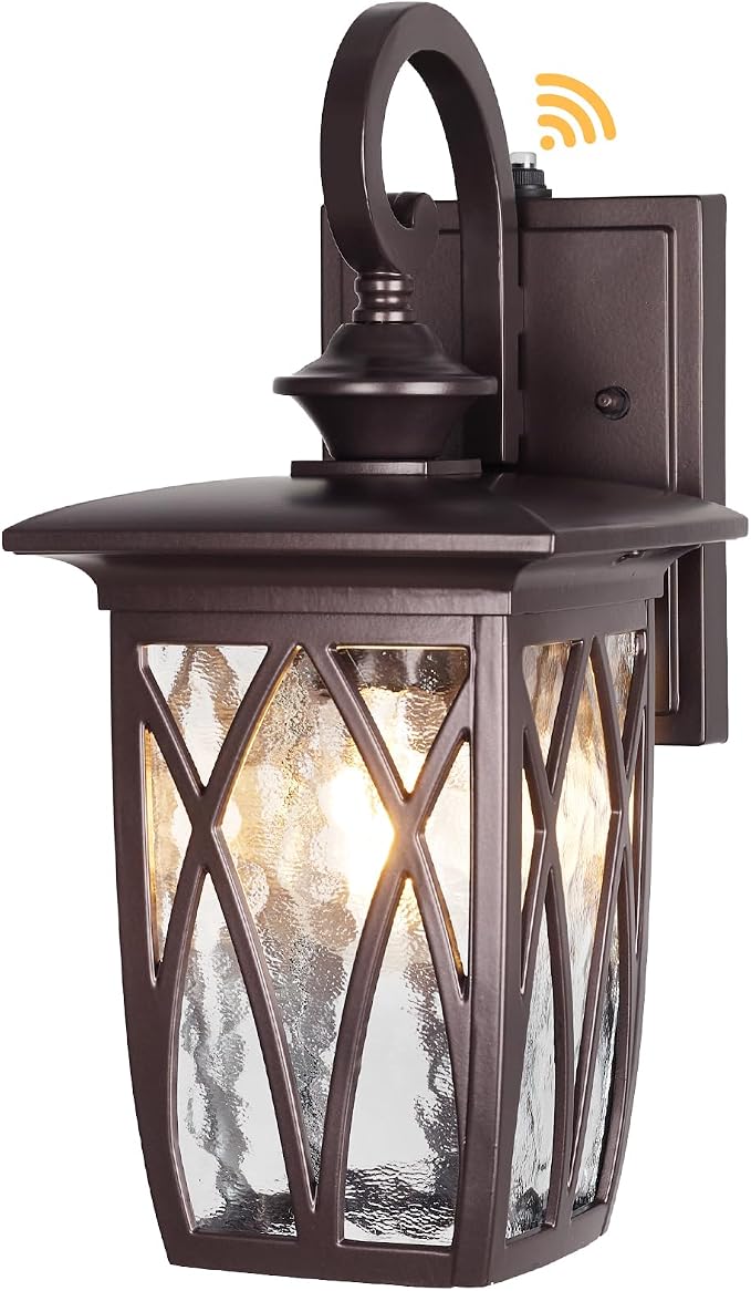 Dusk to Dawn Outdoor Wall Light Fixtures,14'' Outdoor Porch Sconces Lighting , Waterproof Wall Lanterns with E26 Sockets & Water Ripple Glass, Modern Oil Rubbed Bronze Outside Lights for Patio, Garage