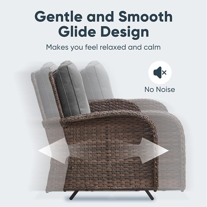 Belord Outdoor Glider Bench Patio Loveseat - 500 Lbs Weight Capacity 2 Seater Wicker Sofa, Small Porch Glider Furniture All Weather Rattan Couch with Removble Cushion for Balcony Deck Backyard, Brown