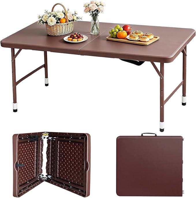 Portable Plastic Folding Table 4ft/6ft/8ft Heavy Duty White Black Picnic Dining Table Fold-in-Half for Camp Party Kitchen Indoor Outdoor