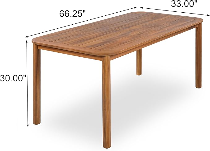 Christopher Knight Home Vera Acacia Wood Outdoor Dining Set for 6, 7 Piece Patio Dining Table and Chair Set, Wooden Outdoor Dining Armchair and Table Set, Teak+Cream
