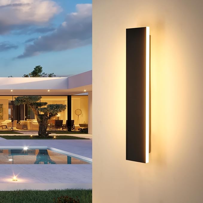 Outdoor Wall Light LED Long Wall Sconce 23.63in Ip65 Waterproof Black Modern Outdoor Lights 3000k 20W Metal Exterior Light Fixture For Porch Light Patio Front Door Yard Garden Villa Living Room