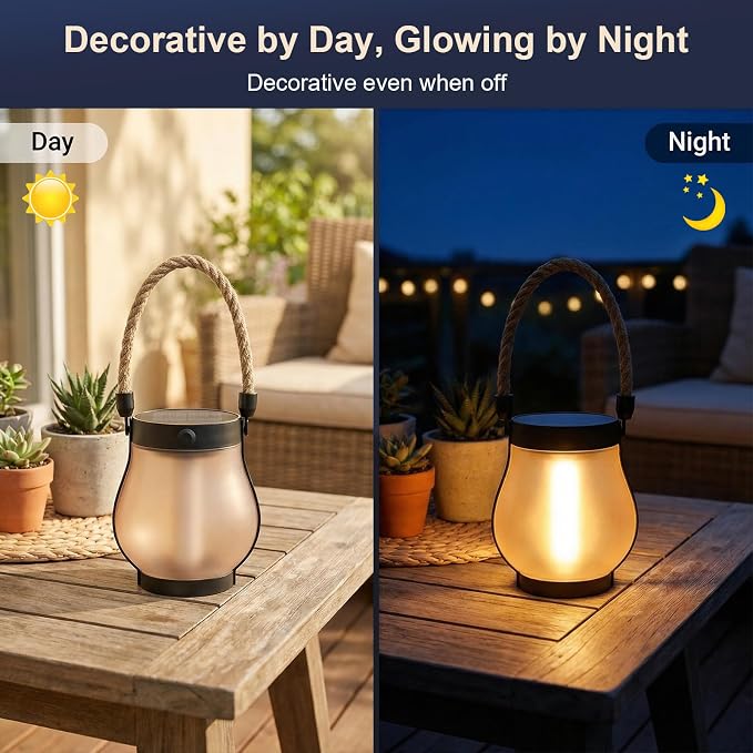 Solar Lanterns Outdoor Waterproof 4-Pack, Flickering Flame Effect | Rechargeable lanterns with USB-C charging, a decorative hanging design, and dusk-to-dawn use for patios, porches and gardens