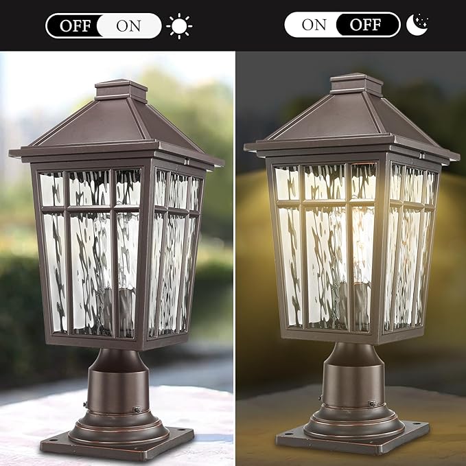 Darkaway 2pcs Large Outdoor Post Lights Lamp Post Light Fixture, 17inch Waterproof Aluminum Housing with Water Ripple Glass for Garden Patio Pathway