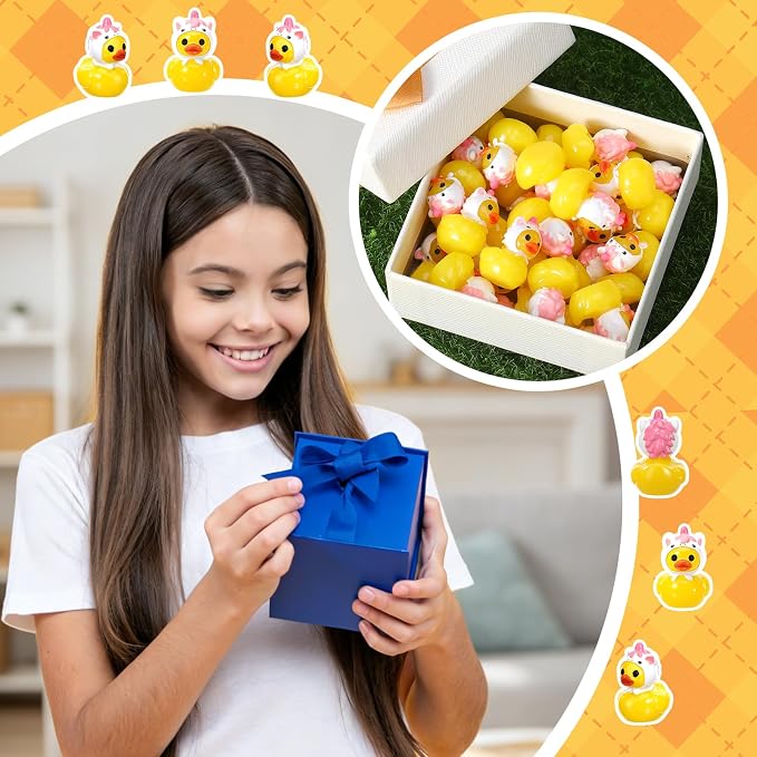 30 Pcs Mini Unicorn Resin Ducks, Fun Printed Toy Figures for Birthday Party Favors, Themed Decor, Kids Gift Collection (Wearing a Unicorn Hat)