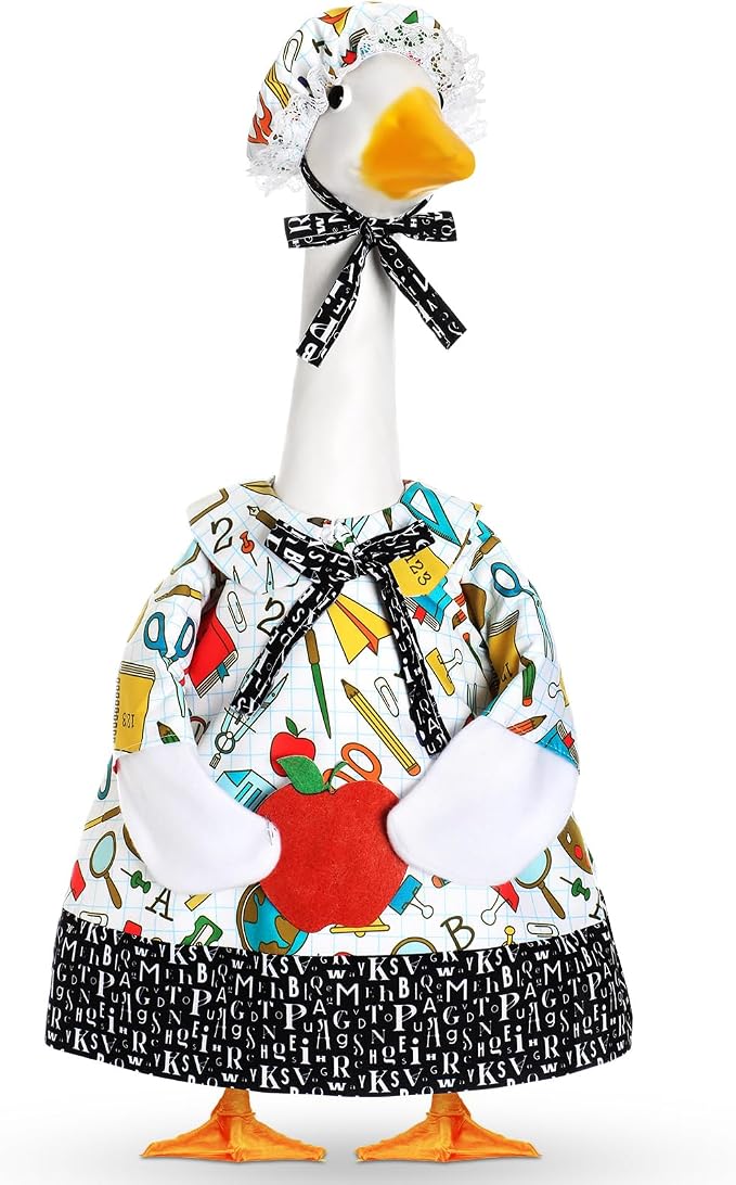 FuWeave Back to School Porch Goose Outfit Set for Plastic Statue Lawn Porch Goose Clothes with Schoolbag for Patio Decor