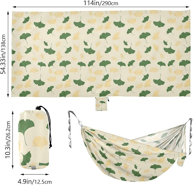 Camping Hammock Outdoor Hammocks for Outside Yellow Ginkgo Leaves Beach Trees Portable Lightweight with Pockets Tree Straps Indoor