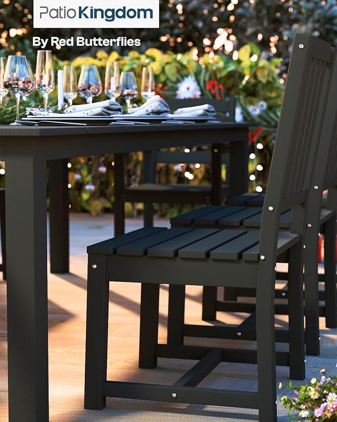 9-Piece HDPE Patio Dining Set for 8, 75.2" Table,Black | HDPE material, umbrella hole design, weather-resistant patio furniture, perfect for yard, lawn, garden, balcony, deck