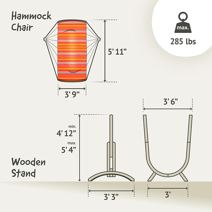 LA SIESTA Udine Outdoor Hammock Chair Set with freestanding Wooden Stand, Double-Size Weather-Resistant Hammock Chair with FSC-Certified Eucalyptus Wood Stand - Toucan