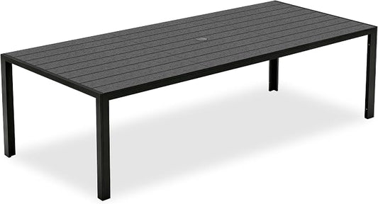PIZZELLO Patio Dining Table for 8, 83" Rectangular Outdoor Patio Tables with Wood-Like HIPS Slat Top, All Weather Metal Outdoor Dining Table w/Umbrella Hole for Lawn Backyard Garden, Black