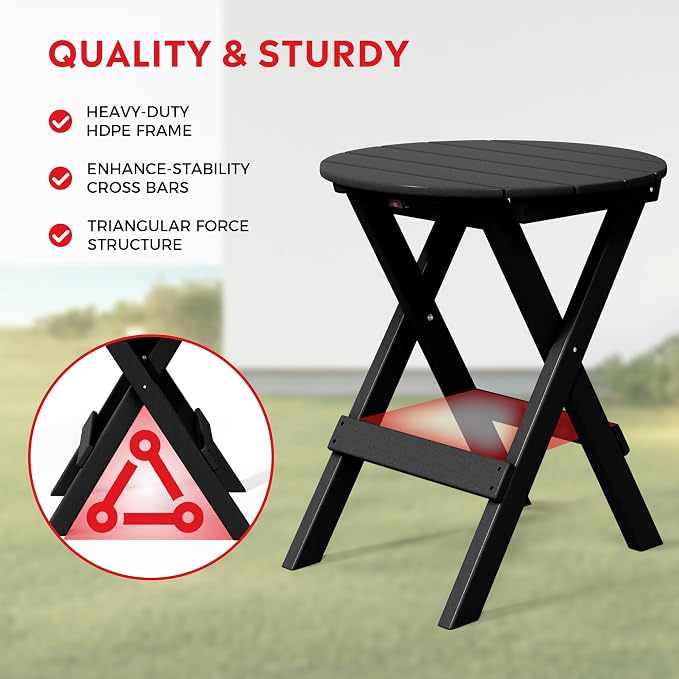 Costaelm Outdoor Bistro Table, Patio Round Portable Folding Bar Height Table Tall Balcony Pub Small High Top for Front Porch Deck, Backyard, Garden, Black
