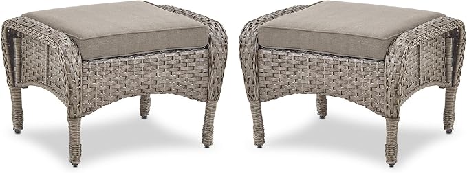 Belord Outdoor Ottomans for Patio Foot Rest - 25 Inch PE Wicker Foot Stool Set of 2 with Removable Cushions for Patio Furniture Sets,All Weather Rattan Ottoman for Balcony Deck Gray/Gray