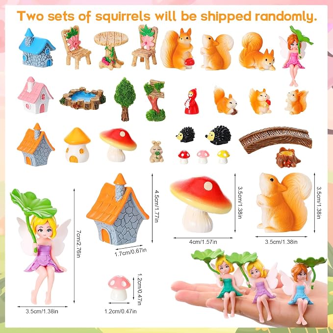 30 PCS Mini Fairy Garden Accessories, Miniature Garden Ornaments Tiny Fairies Figurines Animal Plant Set for Landscape DIY Terrarium Potted Plants Dollhouse Desk Decor