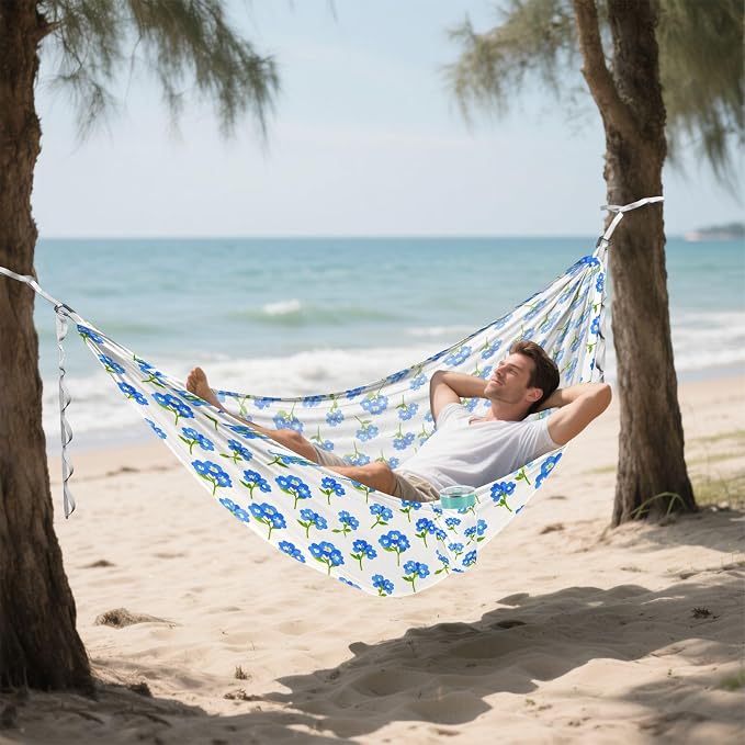 Camping Hammock Outdoor Hammocks for Outside Forget-me-not Flowers Beach Trees Portable Lightweight with Pockets Tree Straps Indoor