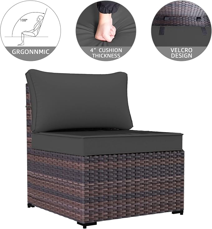 7 Pieces Outdoor Patio Furniture Sets,Wicker Conversation Set Sectional Sofa,Includes 6 All-Weather High Back PE Rattan Seating Components w/Thickened Cushions&Coffee Table,Gray