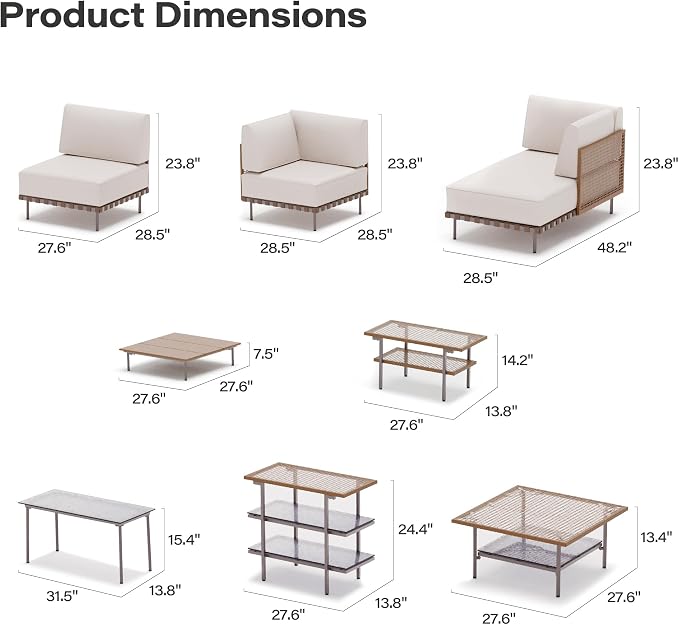 LAUSAINT HOME Outdoor Patio Furniture Set, 10-Piece Wicker Outdoor Conversation Set PE Rattan Sectional Sofa with Washable Cushions and Tempered Glass Table for Garden (Beige)