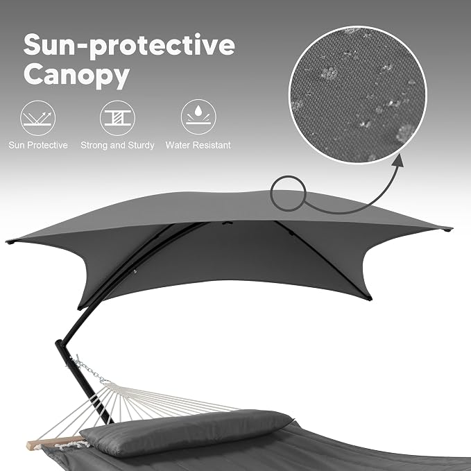 SUNCREAT Hammocks Standing Patio Hammock with Canopy, Portable Hammock with Stand Foldable, Patent Pending, Dark Gray