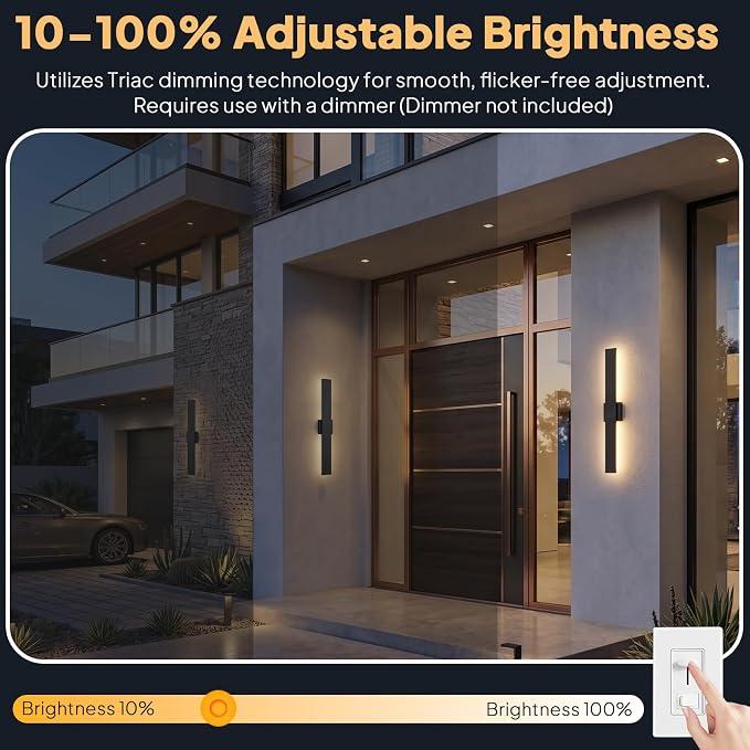 2 Pack LED Outdoor Wall Sconce Dimmable, 3000K 4500K 6000K, 31.5" Modern Black Linear Exterior Lighting Fixtures, IP65 Waterproof Outside Lights for Entrance, Hallway, Garage, Porch