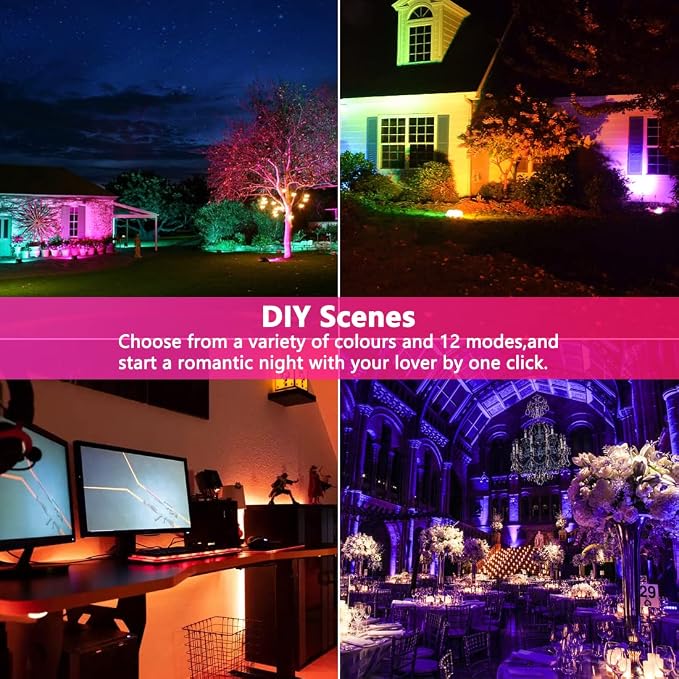 Led Flood Light 30W, 300W Equivalent 3000 LM Outdoor Color Changing Lights | 2700K & 16 Million Colors&Timing& Music Sync, Bluetooth RGBW Smart Floodlights，Led Stage Landscape，IP66 US 3-Plug (6 Pack)