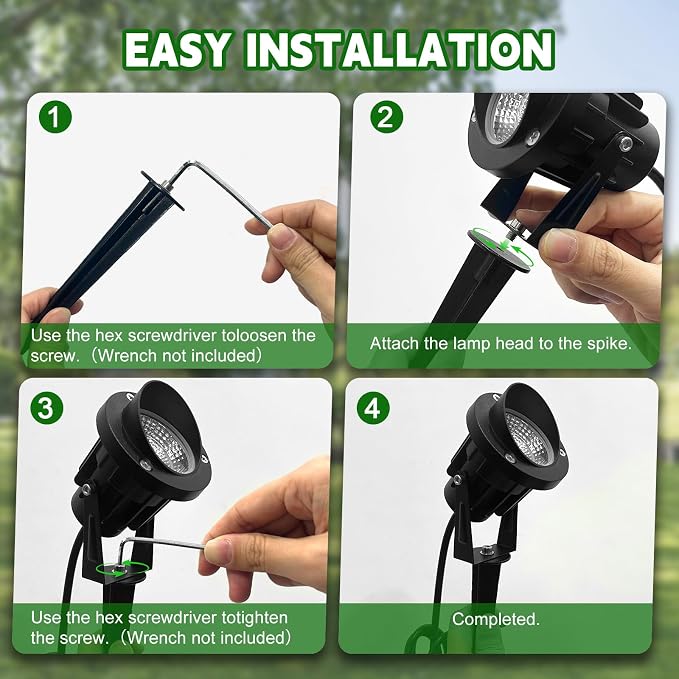 Romwish 10W Landscape Lighting, 120V Plug-in Outdoor Spotlights, 8 Pack | 3000K Warm White, 1100LM Bright LED, IP65 Waterproof, 120V Plug and Play, Adjustable 270° Beam for Yard Garden Lawn Tree