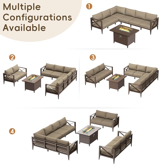 Patio Furniture Set with Fire Pit Table Outdoor Sectional Sofa Conversation Set for Backyard Deck Garden Seating