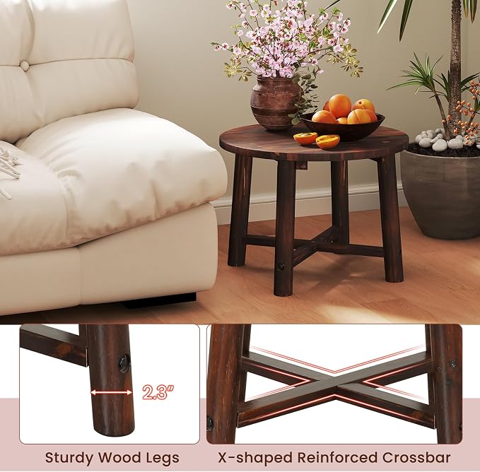HAPPYGRILL Outdoor Wood Side Table, Round Patio End Table Coffee Table for Garden, Deck, Poolside & Indoor (2)