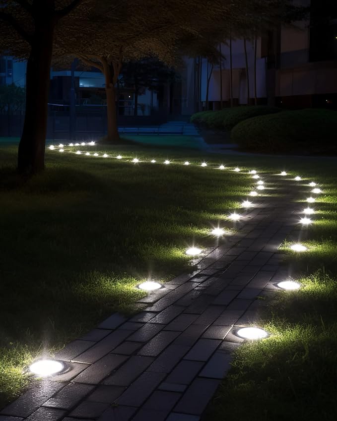 Biling Solar Ground Lights Outdoor Bright Waterproof 8 Pack White | Flat 12 LEDs Solar Outdoor Lights Longevity, Easy To Assemble and Use, for Yard Walkway Garden Driveway