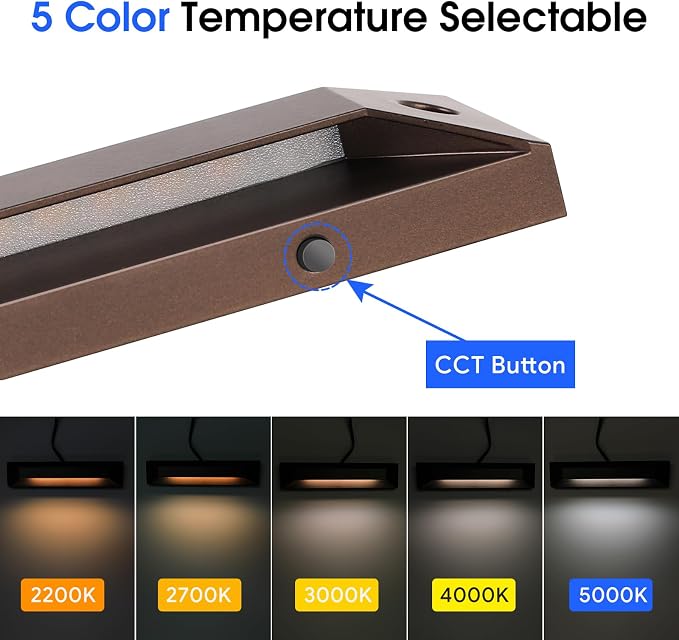 Energetic 5CCT LED Outdoor Step Lights, Low Voltage Deck Lights for Landscape, Yard, Driveway, Garden, Porch, Stairway, 8 inch, 5W, 2200K/2700K/3000K/4000K/5000K, IP65 Waterproof, Aluminum, Pack of 6