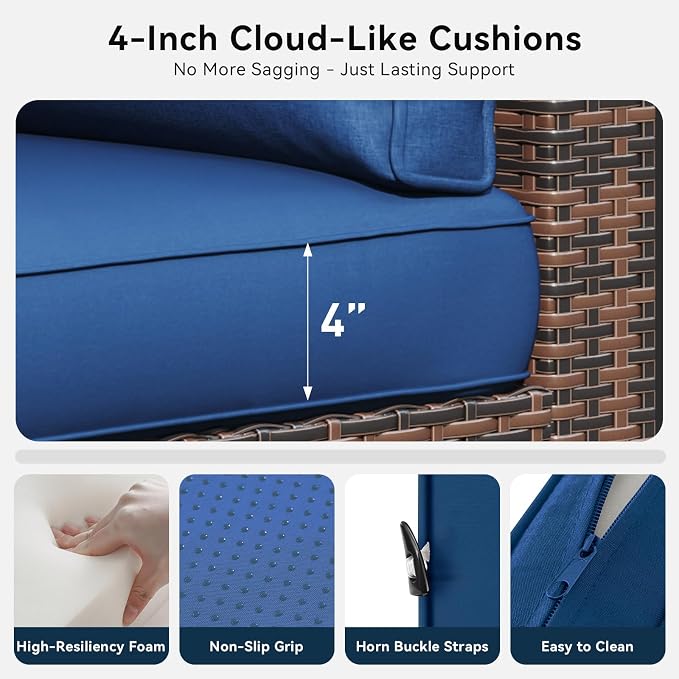 LazySunsets 14 Piece Outdoor Patio Furniture Set with Coffee Table, Outdoor Patio Furniture Sets with 4'' Thicken Cushion, Wicker Outdoor Conversation Set for Backyard & Garden, Blue