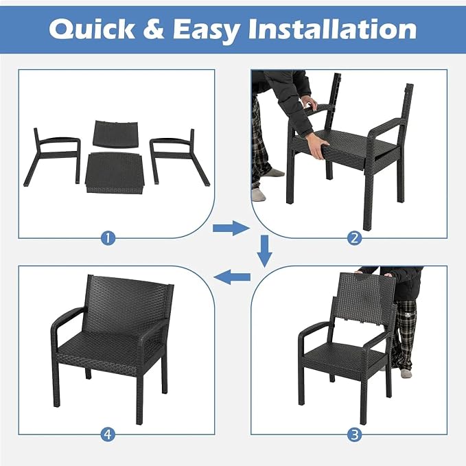 3 Piece Patio Furniture Set Outdoor Wikcer Conversation Set with 2 Rattan Armchair 25" Square Side Table for Courtyard Garden