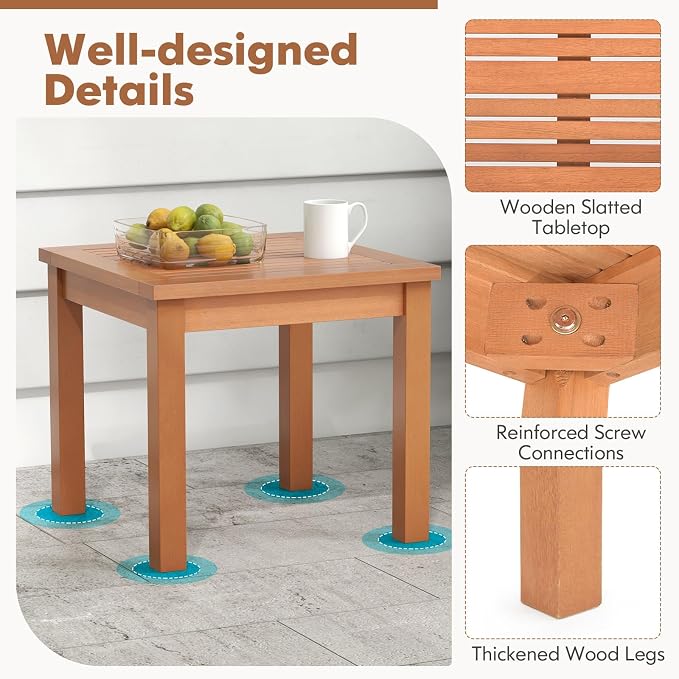 Tangkula 2 Pieces Adirondack Outdoor Side Table, 18" Small Square Patio End Table with Slatted Tabletop, Natural Eucalyptus Wood Side Table for Backyard, Garden, Porch & Poolside