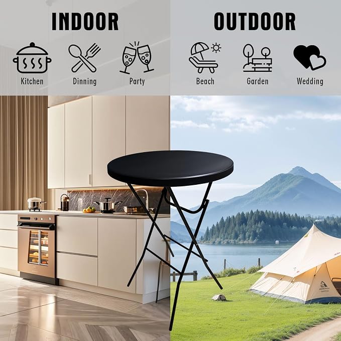 GUAGUA 32" Round Plastic Folding High Top Table - Versatile Bar, Cocktail & Portable Pub Table for Parties, Bistro & Events (Black)