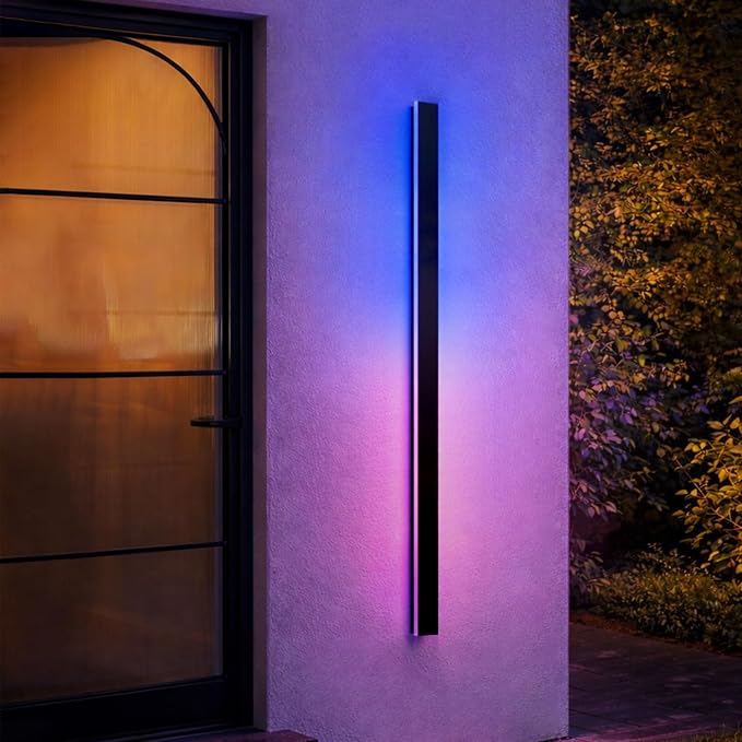 Outdoor Wall Sconce, 59 Inch Modern Wall Light Fixture, RGB Black Long Linear Wall Mount Lighting Sconce, Exterior Lights Wall Sconce for House, Garage, Front Door, Porch, Patio