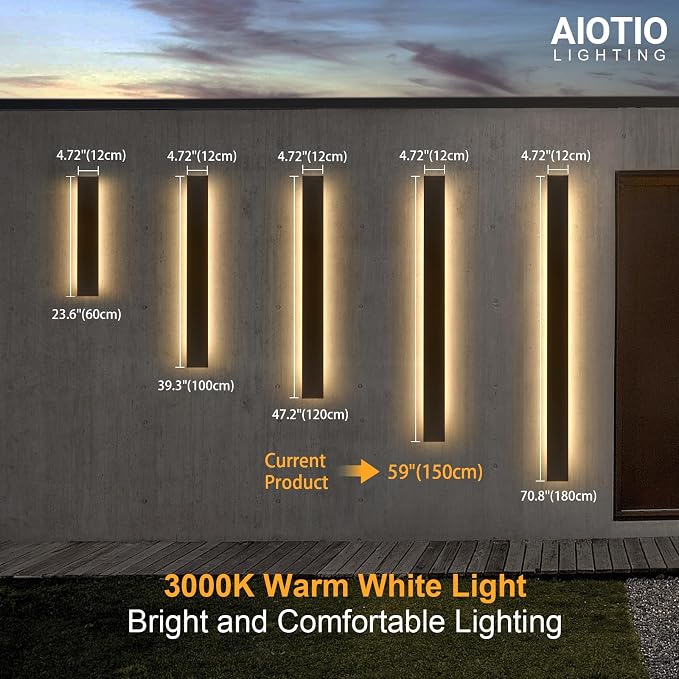 59in 2pcs Modern Outdoor Lights,Upgraded 4.72in Wide Exterior Light Fixtures Wall Mount,IP65 Waterproof 3000K Black Modern Porch Lights Wall Sconce,LED Long Linear Outside Lighting for Garage,Patio