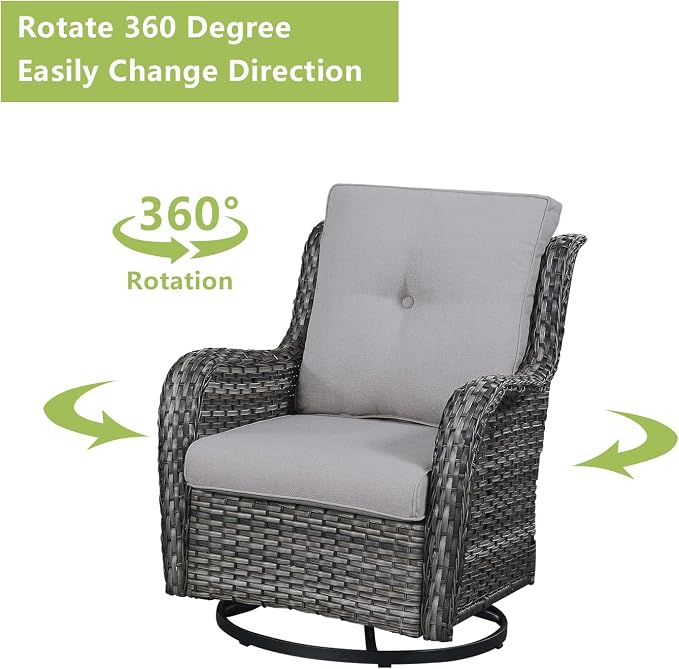 Rilyson Wicker Patio Furniture Set - 5 Piece Rattan Outdoor Sectional Conversation Sets with 2 Rocking Swivel Chairs,2 Ottomans and 1 Loveseat for Porch Deck Garden(Mixed Grey/Grey)