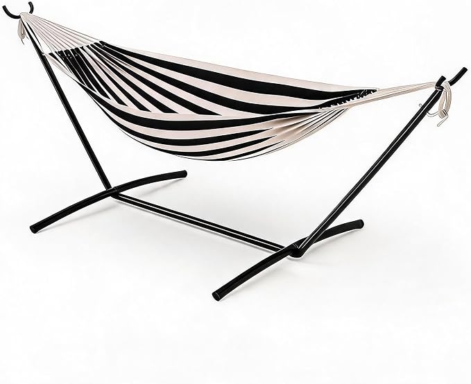 Double Hammock with Stand for Outside - 2 Person Heavy Duty Hammock, Portable Steel Stand for Patio Yard, Easy Assembly, 450 Lbs Capacity