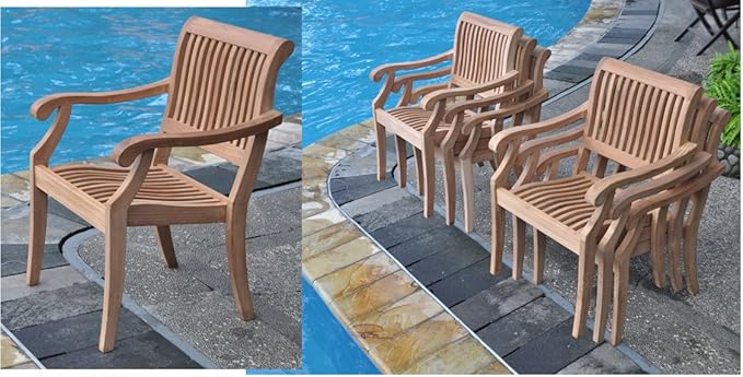 New 5 Pc Luxurious Grade-A Teak Dining Set - 48" Round Table and 4 Stacking Arbor Arm Chairs #WHDSAB3