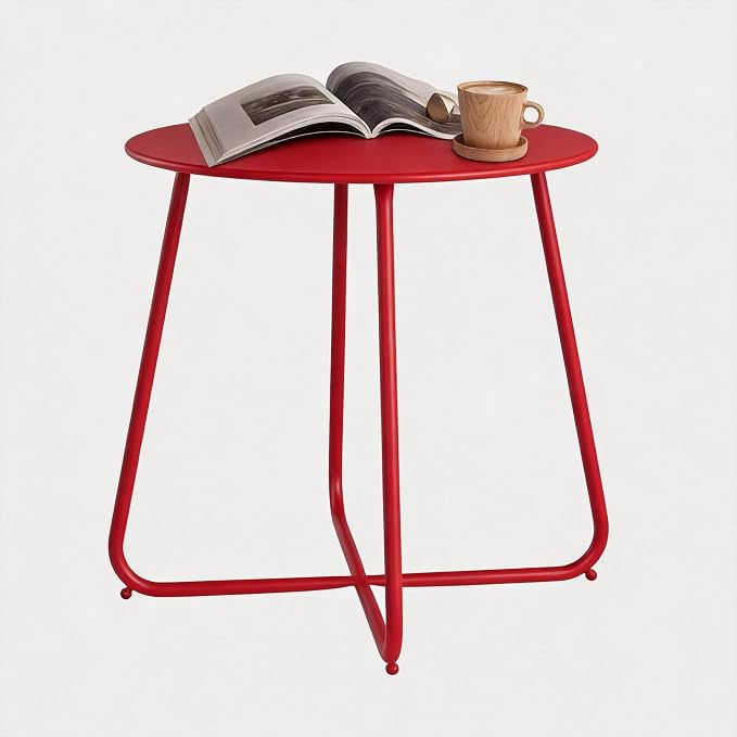 LAUSAINT HOME 18" Outdoor Side Table, 1 Pack Small Round Patio Table with Adjustable Footpads, Powder Coated Steel Coffee Table for Patio, Balcony, Porch and Garden