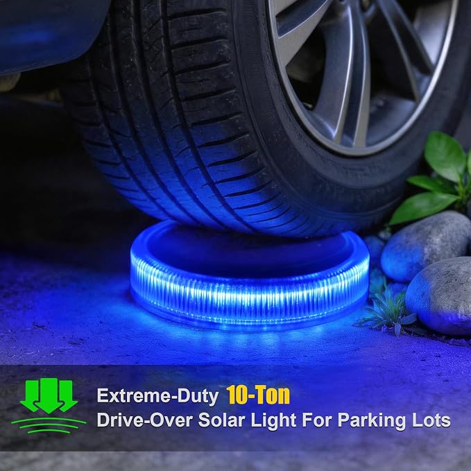 YiLaie Blue Solar Dock Lights Outdoor Waterproof Stick on Boat Deck Step Driveway Lights Solar Powered for Outside Warning Garden Patio Front Stairs Concrete Pathway Walkway (4 Pack)
