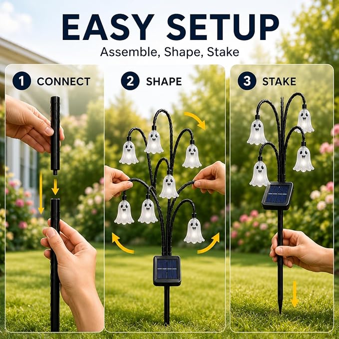 Halloween Solar Tree Stump Light, Glowing Ghost Garden Stake Lantern for Outdoor ，Style C