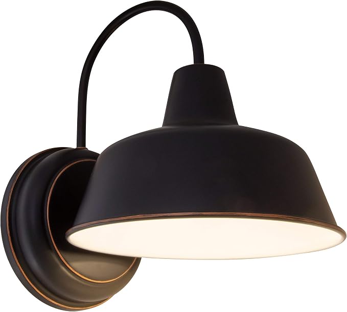 Design House Mason Farmhouse Gooseneck Barn Light, Outdoor Exterior Porch or Patio Wall Light Fixture, Oil Rubbed Bronze, 8 Inch Diameter, 2-Pack, 589218-ORB | Wall Mount, Modern Farmhouse, Steel, 2-Pack, Lighting, 589218-ORB