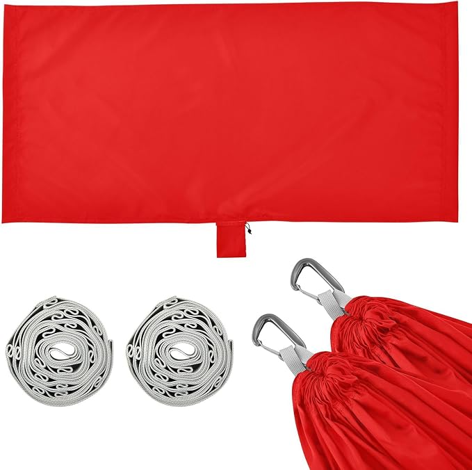 Red Solid Color Camping Hammock, Portable Lightweight Single Hammock with Tree Straps and Aluminum Carabiners, 114" x 54" Travel Hammock for Hiking Backpacking Beach