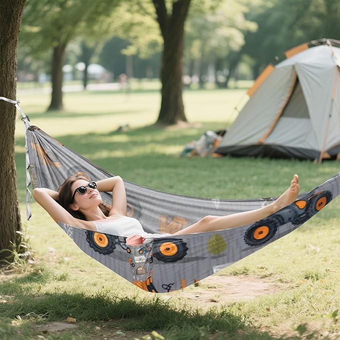 FRMG Tractor Car Camping Hammock 500 lbs Capacity Portable Hammocks with Tree Straps & Attached Carry Bag, Camping Essentials Gear 2013281a