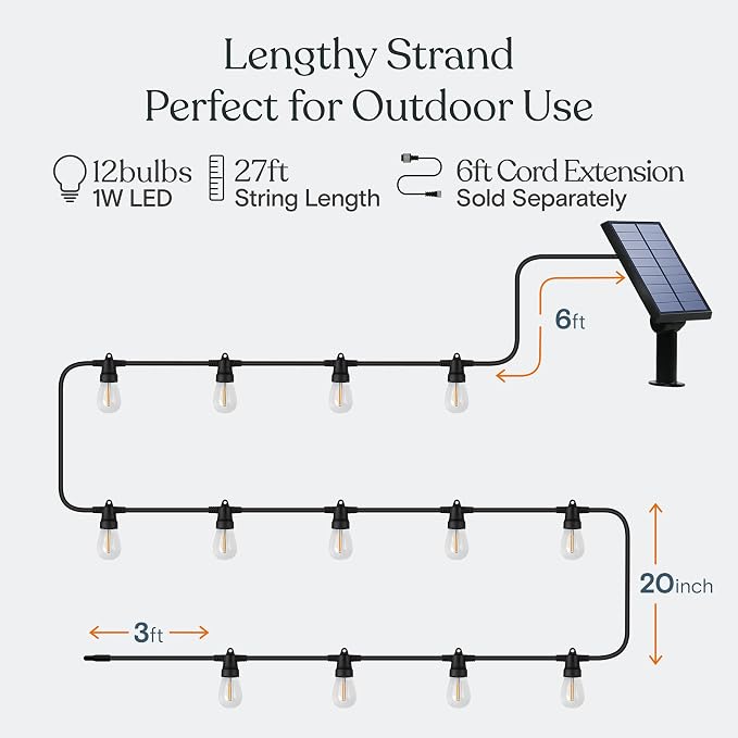 Brightech Ambience Pro Solar String Lights, Commercial Grade 27 ft