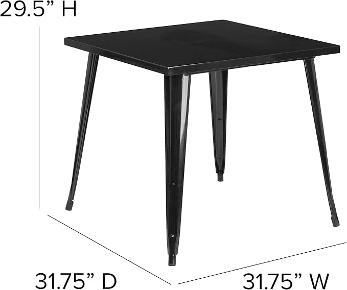 EMMA + OLIVER Commercial Grade 31.75" Square Black Metal Indoor-Outdoor Table