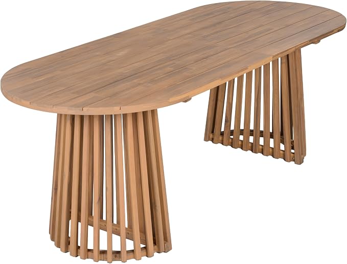 Christopher Knight Home Ambes 7 Piece Acacia Wood Outdoor Dining Set for 6, Patio Dining Table and Chair Set with Curved Rattan Backrest & Cushions, Outdoor Dining Table Set, Beige+Grey Ash+Brown