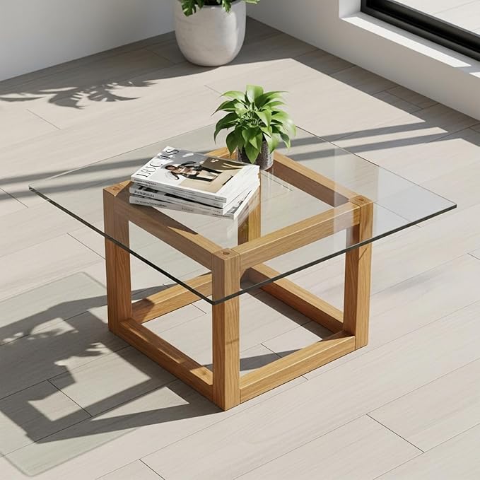 24 inch Square 1/4" Thick Flat Polished Edge Glass Table Top with 6 Bumpers - Tempered, Scratch Resistant & Safety Replacement Glass Designed for Dining, Coffee, Patio & End Tables