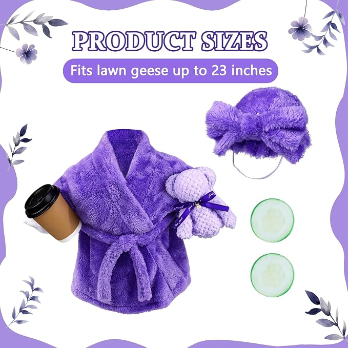 Celltestria Lady Goose Outfits for 23" Geese Purple Bathrobe Porch Goose Costume Coffee Cup Bear Cucumber Eye Mask Goose Clothes for Outdoor Patio Yard Lawn Garden Decoration