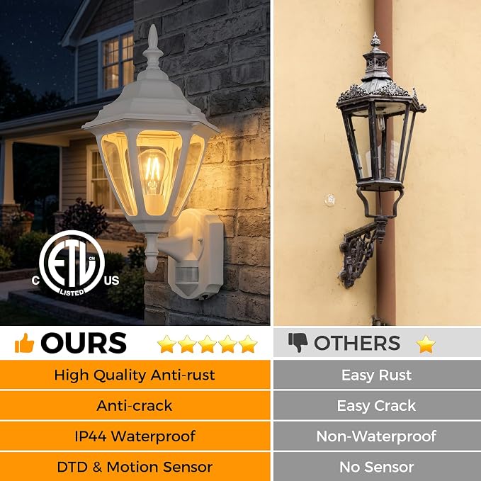Porch Lights Outdoor Motion Sensor Wall Sconce Anti-Rust Aluminum, Exterior Outdoor Wall Lights Dusk to Dawn Porch Light Fixture Wall Mount for House Outside Patio Large White