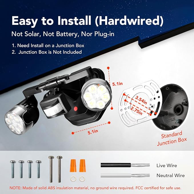 OREiN Motion Sensor Outdoor Lights, 3500LM 450° Adjustable Security Light Dimmable Dusk to Dawn Flood Lights Outdoor, 180° Motion Sensor Lights for Front Door, Garage, Stairs, Black (Hardwired)